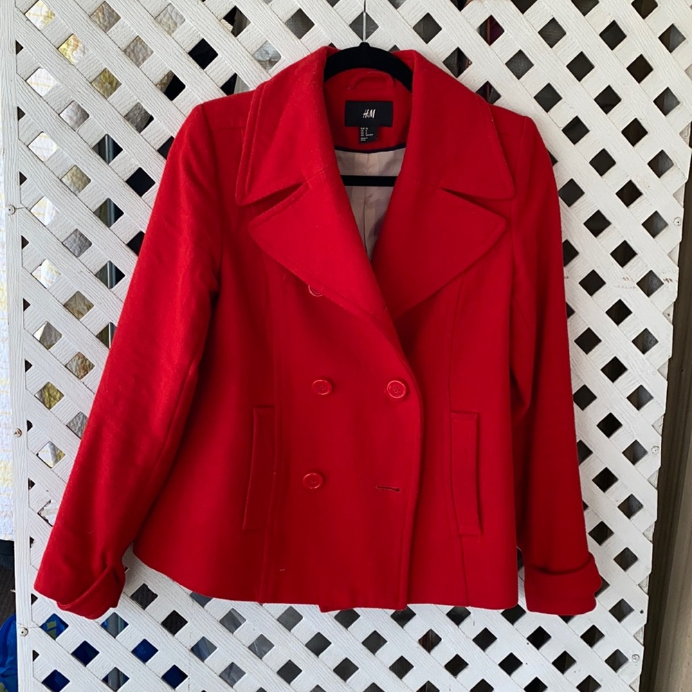 Deep-red pea-coat.  Size 6. Like new.  H&M brand.
